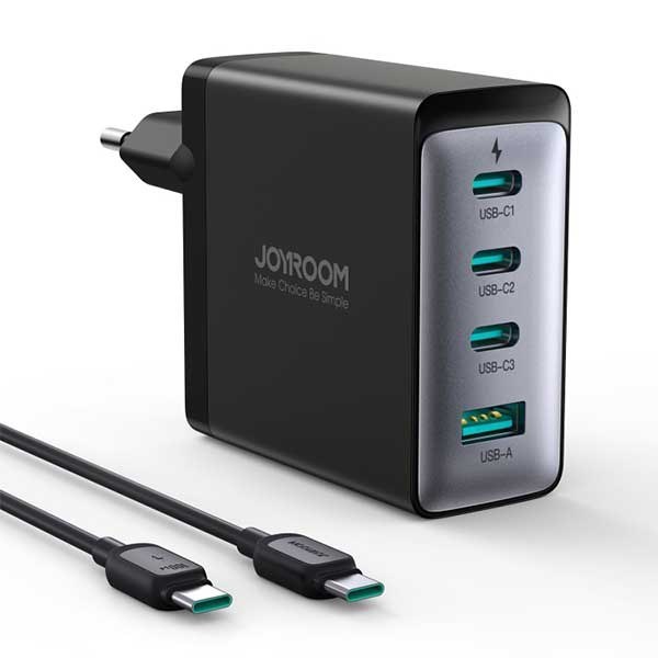 آداپتور شارژ 4 پورت 100 وات با کابل جویروم JOYROOM GaN Ultra JR-TCG04