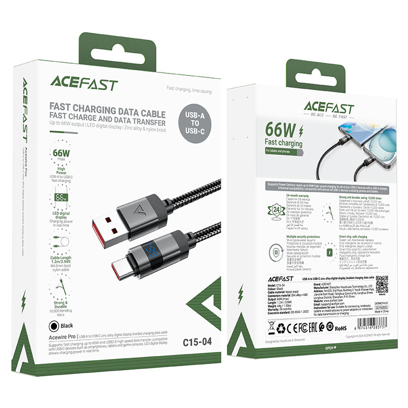 کابل Type-C ایس فست ACEFAST C15-04 طول 1.2 متر توان 66 وات