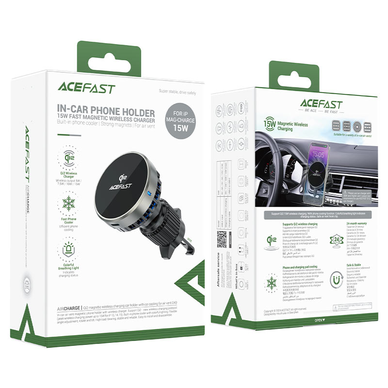 هولدر و شارژر وایرلس دریچه کولری مگ سیف ایس فست ACEFAST D40 Qi2 توان 15 وات
