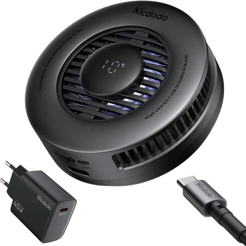 فن خنک کننده و شارژر وایرلس 25 واتی مک دودو MCDODO Wireless Charger Fast Charging Qi2 CH-8410