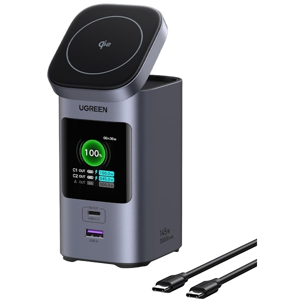 پاور بانک بی سیم و سیمی 3 پورت 145 وات Nexode 20000mAh یوگرین مدل PB771 کد 35527 همراه با کابل USB-C