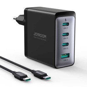 آداپتور شارژ 4 پورت 100 وات با کابل جویروم JOYROOM GaN Ultra JR-TCG04