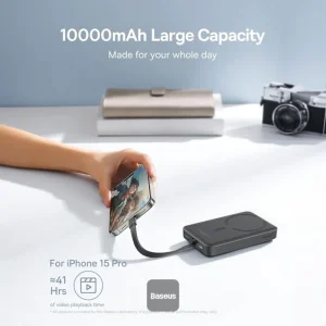 پاوربانک بی‌سیم 30 وات باسئوس مدل Magnetic Mini ظرفیت 10000 میلی آمپر ساعت