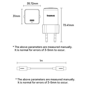 شارژر دیواری 20 وات بیسوس مدل 20W Palm به همراه کابل USB-C