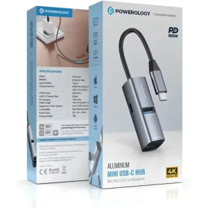 هاب تایپ سی پاورولوژی Powerology Aluminum Mini USB-C Hub PWJT424BK