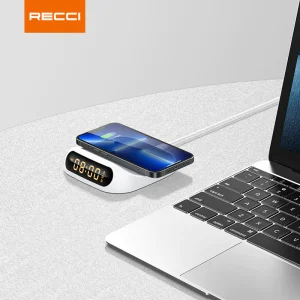 شارژر بی سیم 15 وات و ساعت رومیزی رسی Recci RCW-22