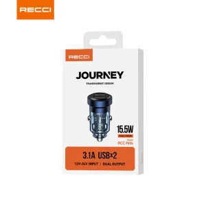 شارژر فندکی RCC-N15 رسی 75 وات (Recci RCC-N15 75WDual Ports Car Charger Transparent Design)