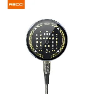 شارژر بی سیم RCW-23CC رسی (Recci RCW-23CC MARS Magnetic suction Wireless Charger science fiction mechanical design Transparent tempered glass panel Type-C)