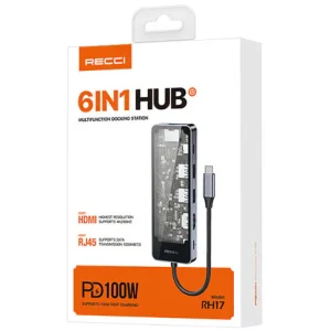 هاب 6 پورت USB-C مدل RH17 رسی (Recci PowerExpand 6-in-1 USB-C Hub RH17)
