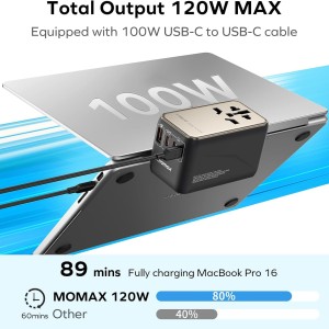 آداپتور فست شارژ مسافرتی جهانی مومکس 120W GaN