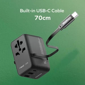 شارژر مسافرتی 3 پورت 1-World+ | 3-Ports Travel Charger | Built-In USB-C Cable (25W) مومکس (momax)