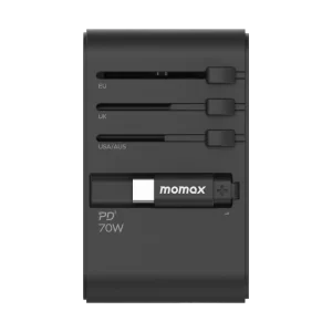 شارژر مسافرتی 3 پورت 1-World+ | 3-Ports Travel Charger | Built-in USB-C Cable (GaN 70W) مومکس (momax)