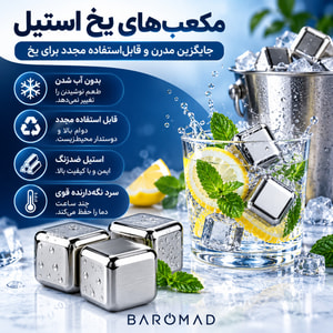 	یخ استیل مکعبی قابل استفاده مجدد مدل Stainless Steel Ice Cube