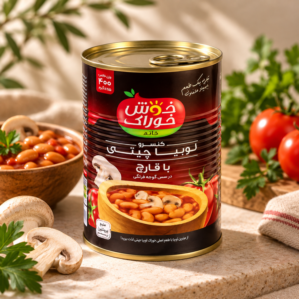 کنسرو لوبیا با قارچ خوش خوراک - 400 گرم