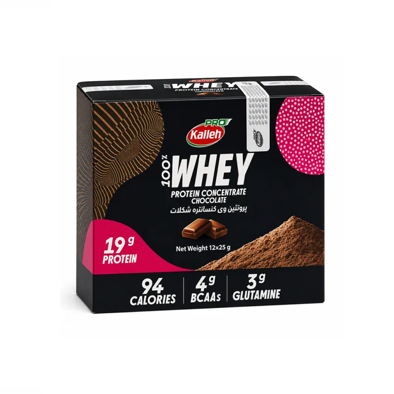 پودر پروتئین وی با طعم شکلاتی کاله پرو 400 گرم بسته 12 عددی