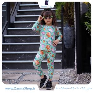ست تیشرت و شلوار دخترانه با طرح کارتونی تک‌شاخ (رنگ سبز نعنایی)