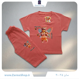 ست تیشرت و شلوار دخترانه با طرح لگو فرشته (رنگ کالباسی)