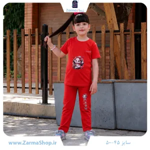 ست تیشرت و شلوار دخترانه با طرح گربه ملوس (رنگ صورتی)