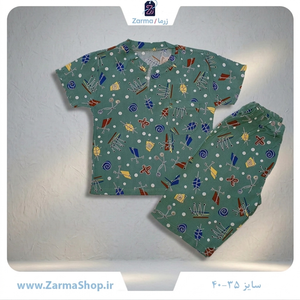 ست پیراهن  و شلوارک نخی پسرانه طرح فانتزی (رنگ سبز)