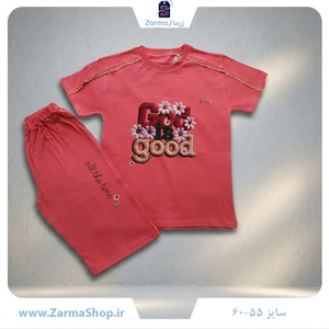 ست تیشرت و شلوارک دخترانه با طرح گل سه‌بعدی (رنگ صورتی)