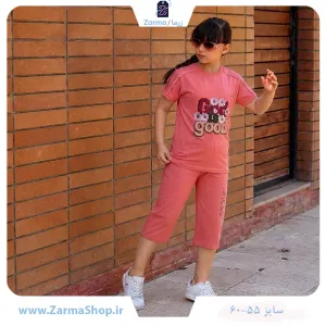 ست تیشرت و شلوارک دخترانه با طرح گل سه‌بعدی (رنگ صورتی)
