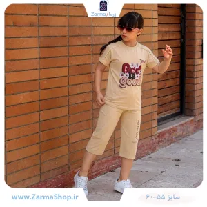 ست تیشرت و شلوارک دخترانه با طرح گل سه‌بعدی (رنگ صورتی)