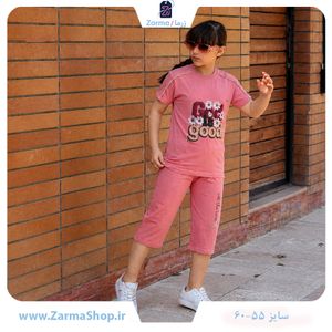 ست تیشرت و شلوارک دخترانه با طرح گل سه‌بعدی (رنگ کرمی)