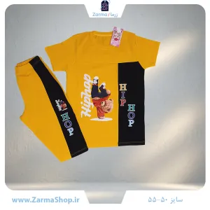 ست تیشرت و شلوارک پنبه پسرانه طرح تدی (رنگ زرد)