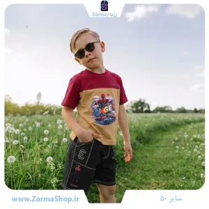 ست تیشرت و شلوارک  پسرانه طرح مرد عنکبونی آنجل (رنگ زرد)