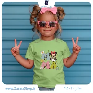  تیشرت  پنبه دخترانه طرح میکی موس (رنگ زرشکی)