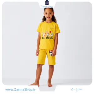 ست تیشرت و شلوارک دخترانه با طرح دختر قلبی (رنگ گلبهی)