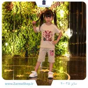 ست تیشرت و شلوار دخترانه با طرح خرگوش عینکی (رنگ صورتی)
