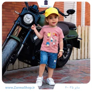 ست تیشرت و شلوارک لی دخترانه با طرح هلوکیتی (رنگ گلبهی)