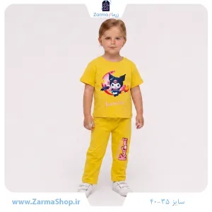 ست تیشرت و شلوار دخترانه با طرح کرومی(رنگ زرد)