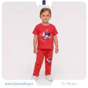 ست تیشرت و شلوار دخترانه با طرح کرومی(رنگ صورتی تیره)