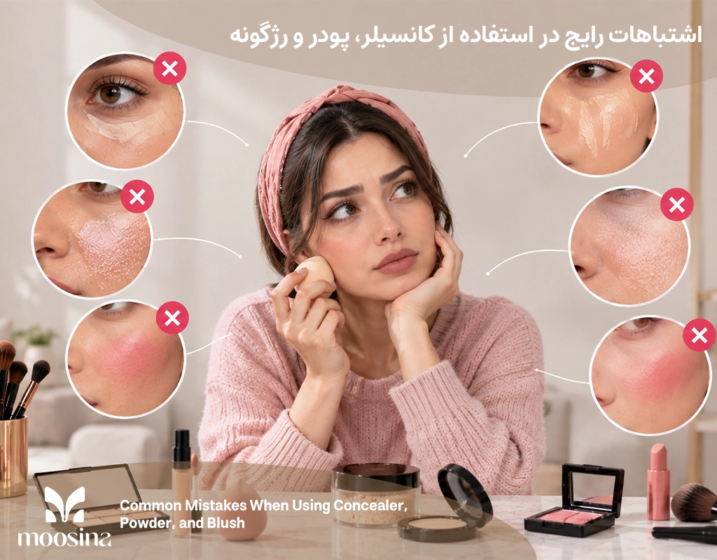 استفاده نادرست و بیش از حد از کانسیلر، پودر و رژگونه در میکاپ