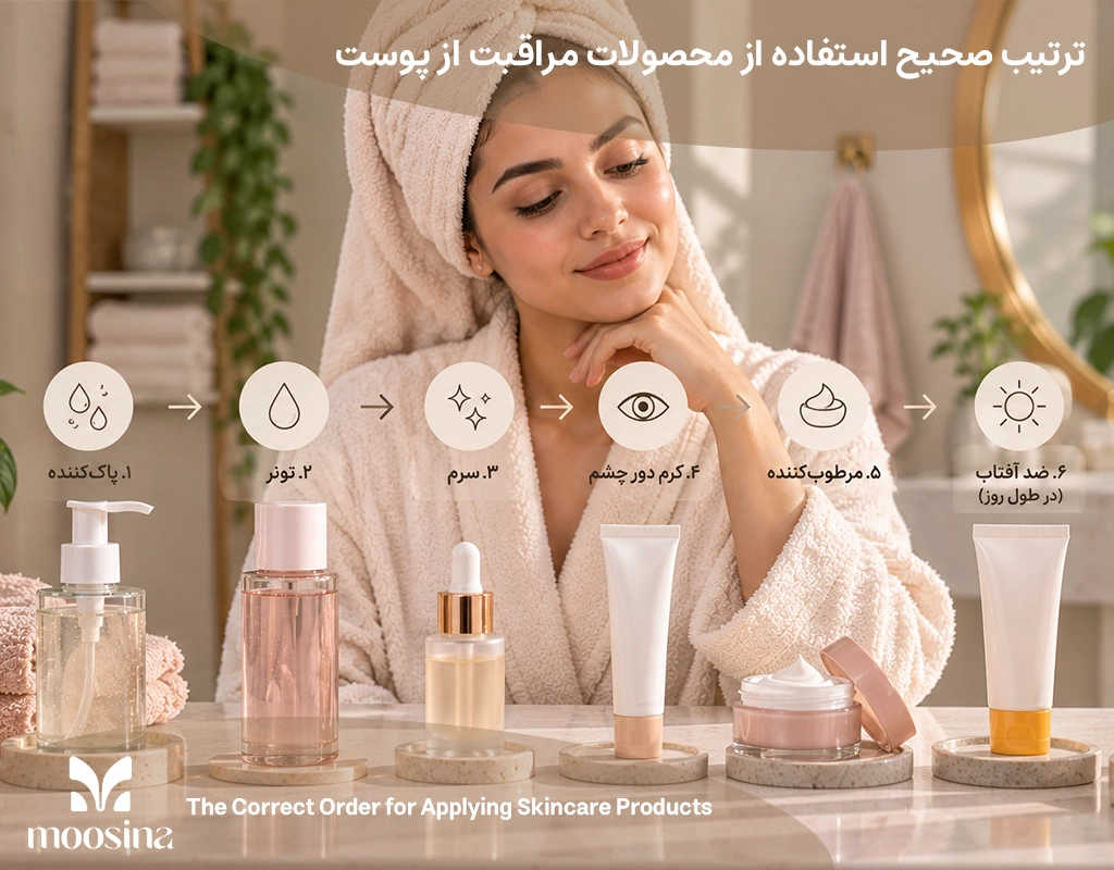 ترتیب استفاده از محصولات مراقبت از پوست از پاک&zwnj;کننده و سرم تا مرطوب&zwnj;کننده و ضدآفتاب