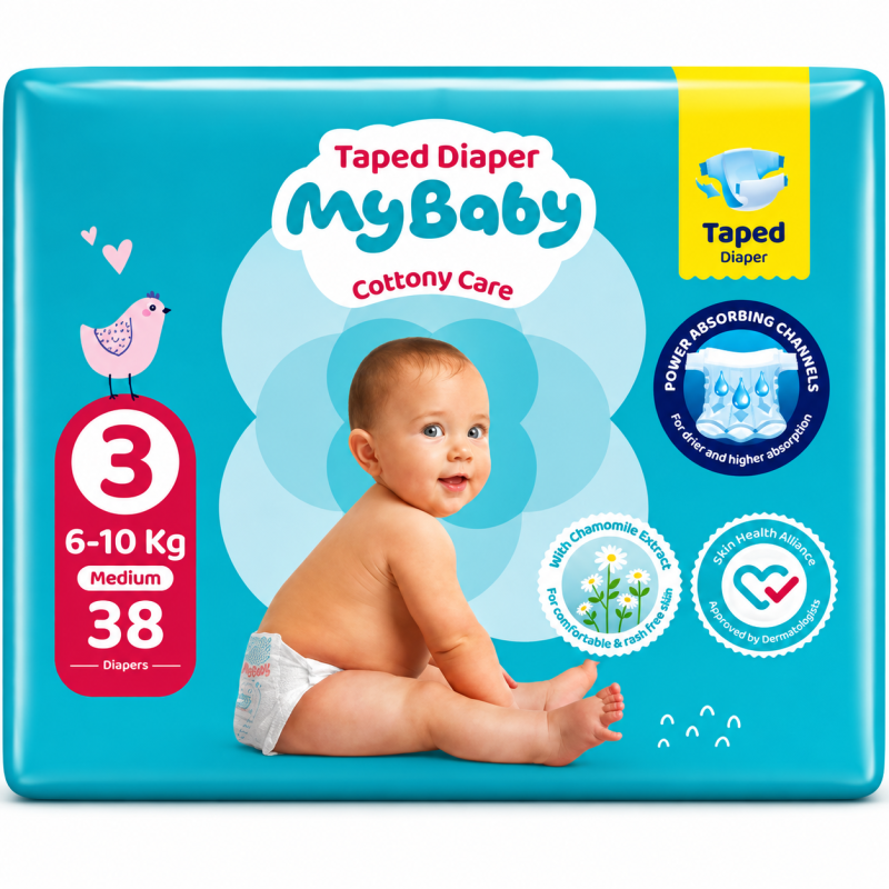 پوشک چسبی کانال دار مای بیبی my baby سایز 3 ، 38 عددی