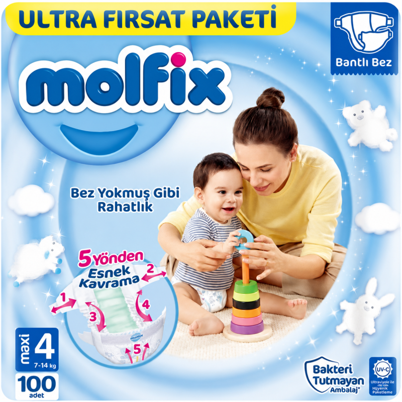 پوشک اقتصادی مولفیکس چسبی سایز 4 تعداد 100 عددی