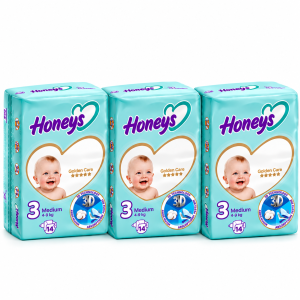 پک اقتصادی ۳ عددی پوشک هانیز سایز ۳ (14 عددی) (Honeys Golden Care)