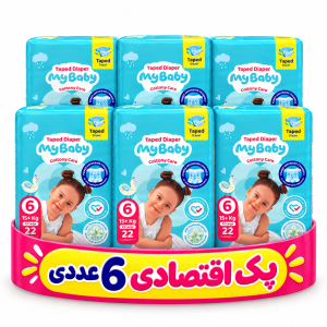 پک اقتصادی 6عددی پوشک چسبی کانال‌دار مای بیبی سایز شش( مجموع 132عدد)