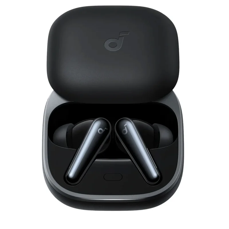 هدفون بلوتوثی انکر مدل Soundcore Liberty 5 با نویز کنسلینگ فعال (ANC)، درگاه شارژ USB Type-C، تا 30 ساعت زمان پخش موسیقی، دارای سنسور نوری داخل گوش و مقاوم در برابر رطوبت و عرق