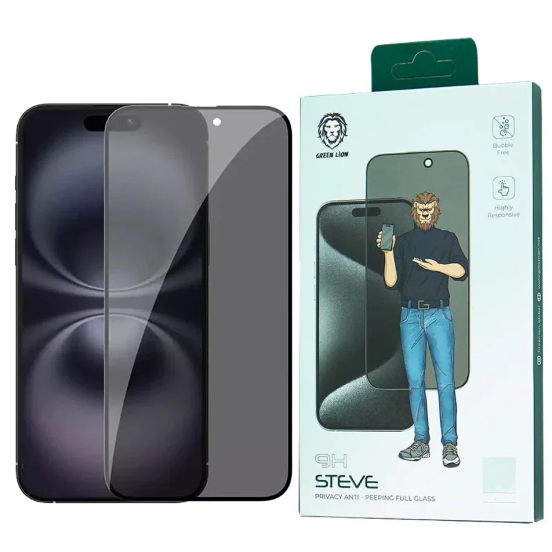 محافظ صفحه نمایش حریم خصوصی گرین لاین مدل 9H Steve privacy مناسب برای گوشی موبایل اپل iphone 15 pro