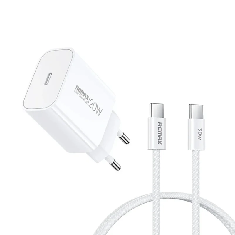 شارژر دیواری 20 وات ریمکس مدل 20W EU پورت PD به همراه کابل تبدیل USB-C