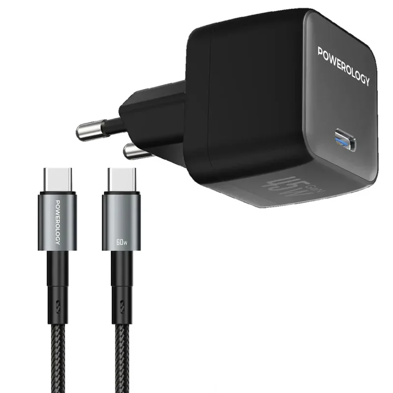 شارژر دیواری 45 وات پاورولوژی مدل Gan2 به همراه کابل USB-C