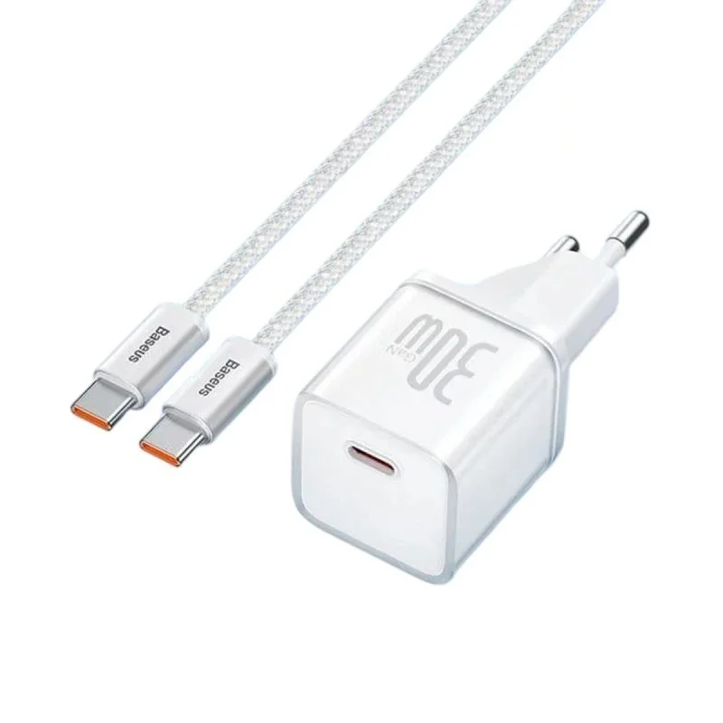 شارژر دیواری 30 وات بیسوس مدل GAN5 mini 30W به همراه کابل تبدیل USB-C