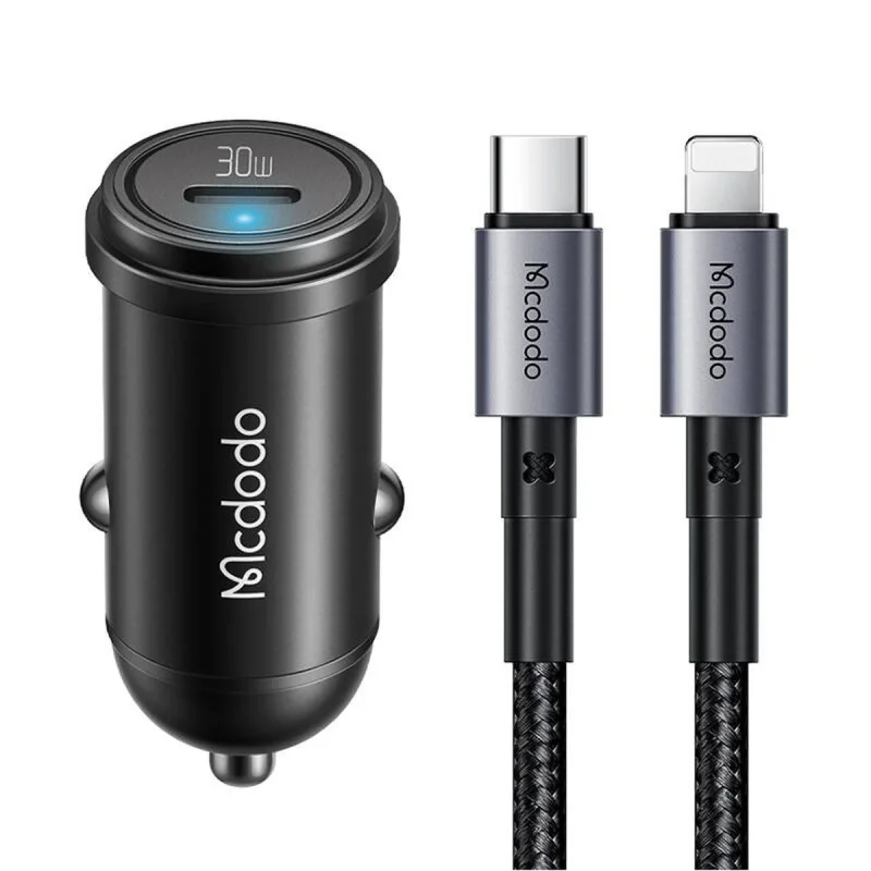 شارژر فندکی 30 وات مک دودو مدل MCA8 به همراه کابل تبدیل USB-C به لایتنینگ