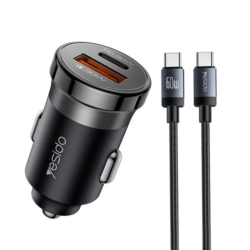 شارژر فندکی 60 وات دو پورت یسیدو مدل Y72 به همراه کابل USB-C