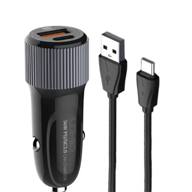 شارژر فندکی 36 وات الدینیو مدل C510 به همراه کابل تبدیل USB-C