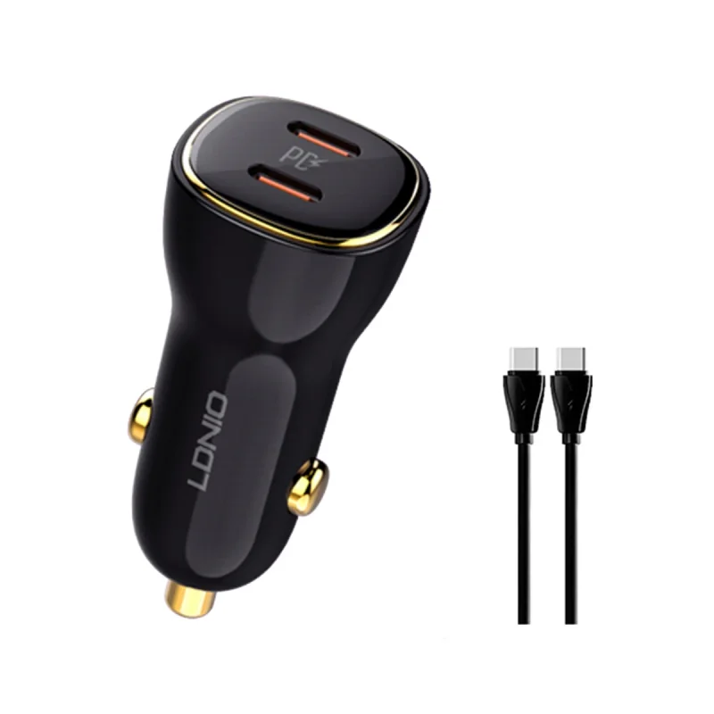 شارژر فندکی 60 وات الدینیو مدل C104 همراه با کابل USB-C